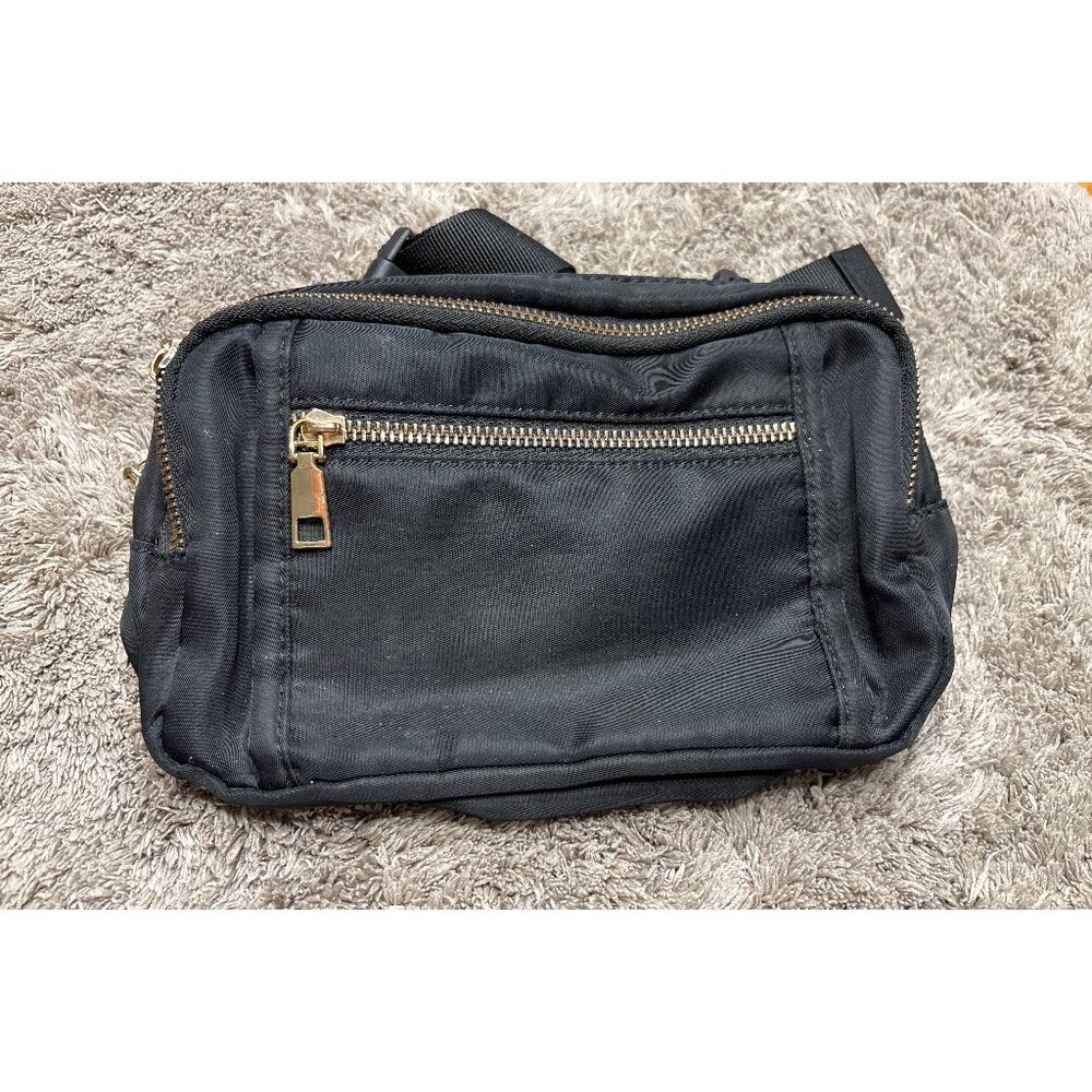 Unbranded Black Nylon Belt Bag / Fanny‎ Pack with Gold Zippers